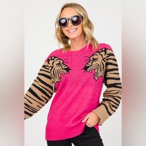 BiBi TIGER SLEEVE SWEATER, FUCHSIA NWT SMALL